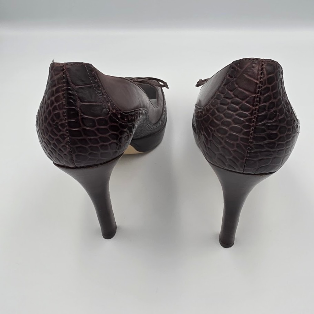Marc Fisher Women Brown Peep Toe Bow Stiletto 7M Heels Platform Dress Shoes - Picture 2 of 4